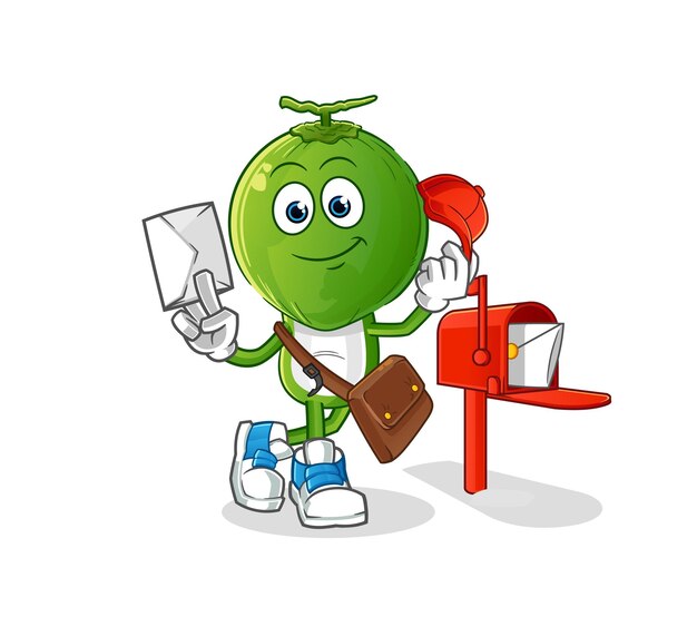 Green coconut head cartoon postman vector. cartoon character