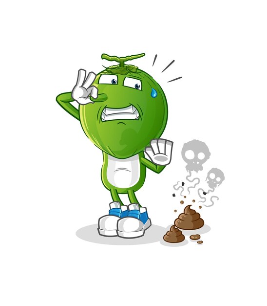 Green coconut head cartoon with stinky waste illustration character vector
