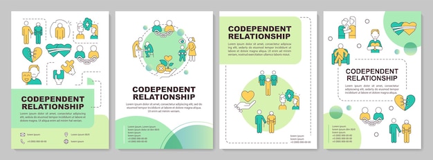 Vector green codependent relationship brochure template leaflet design with thin linear icons 4 vector layouts