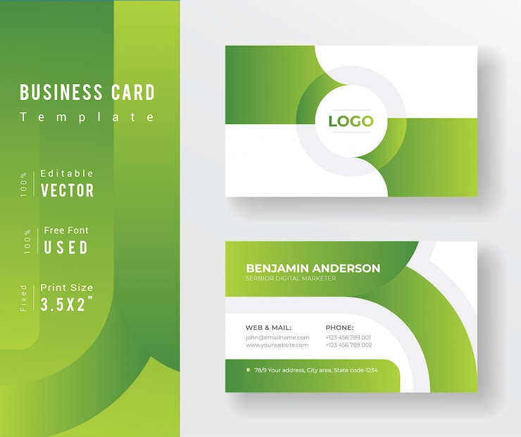 Vector green color abstract shape business card template