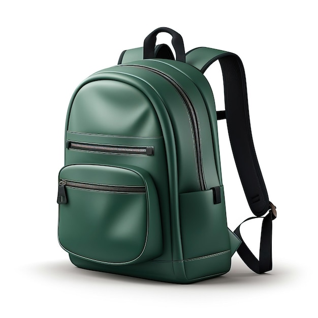 Vector green color backpack 3d vector white background isolated