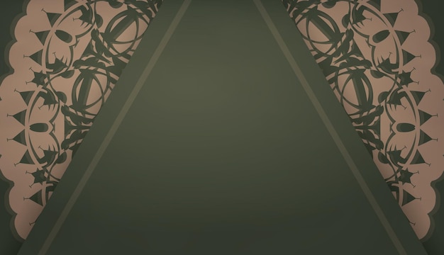 Шаблон баннера зеленого цвета с абстрактным коричневым орнаментом для дизайна под вашим логотипом