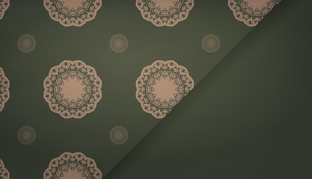 Баннер зеленого цвета с индийским коричневым узором для дизайна под текстом