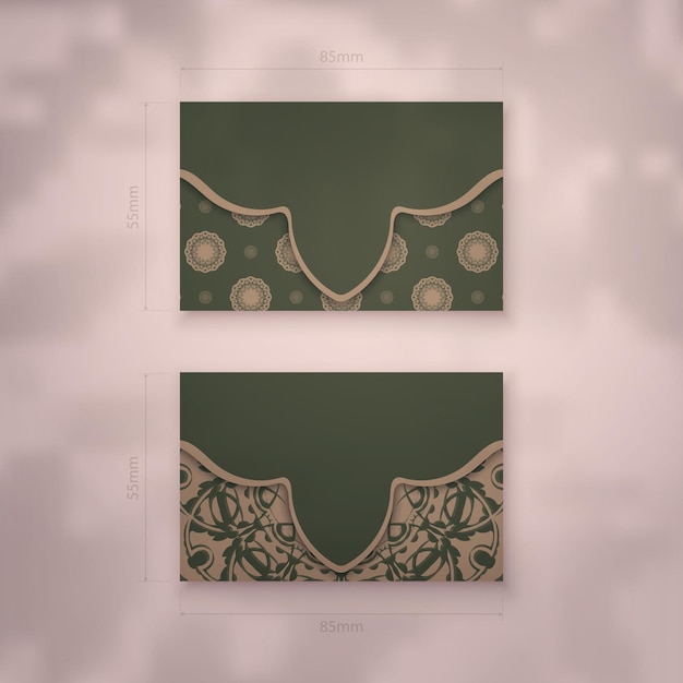 Green color business card with vintage brown pattern for your business.