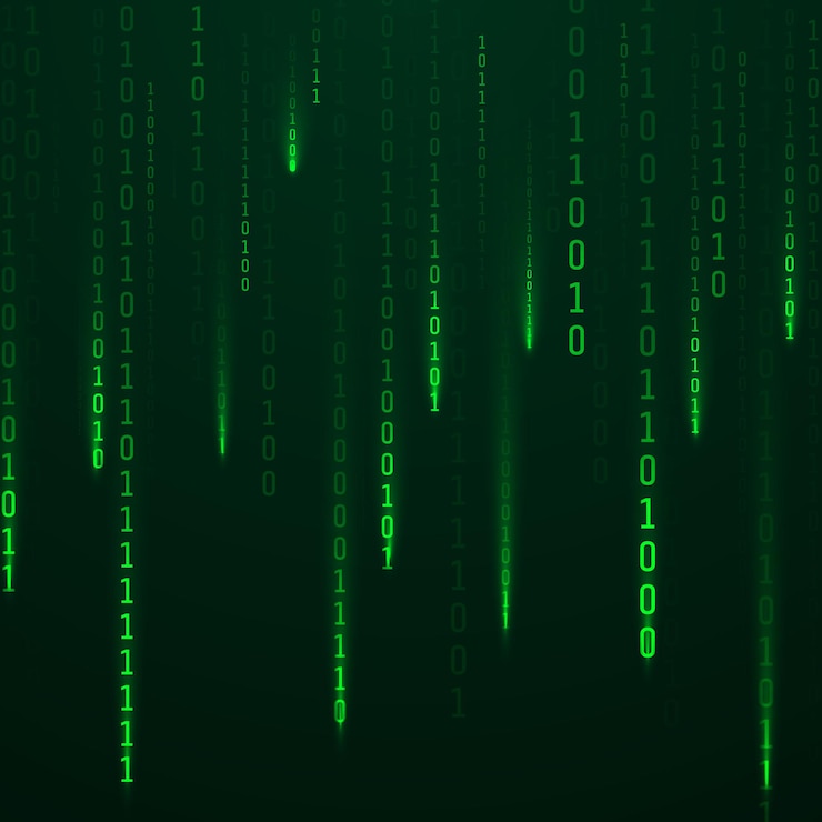 Vector green color code streams glowing on screen