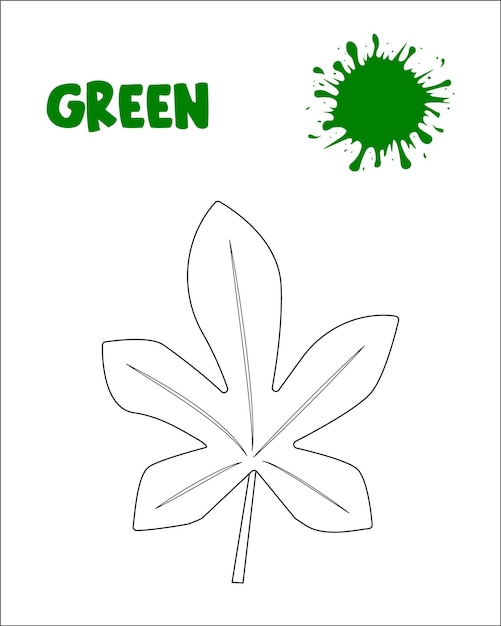 Green color, leaf coloring page