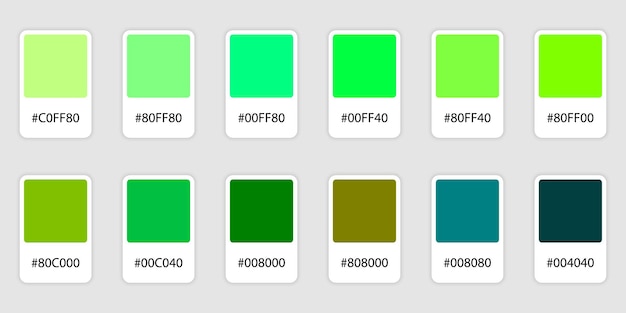 Vector green color palette swatch green tone chart pantone of shade lime emerald and olive