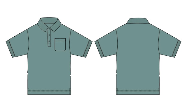 Vector green color polo shirt vector illustration template front and back views