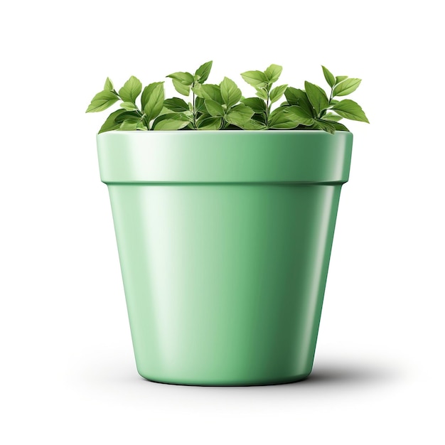 Green color Pot 3D vector white background isolated high