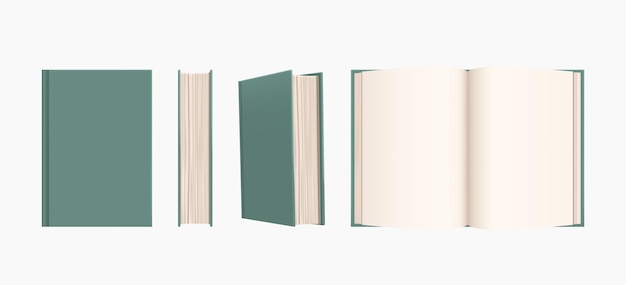 Vector green color realistic book isolated in set