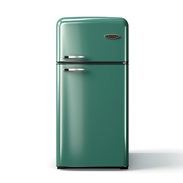 Vector green color refrigerator flat vector white background iso