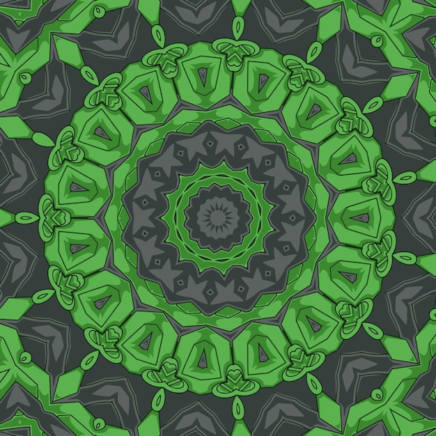 Modello senza cuciture di colore verde con illustrazione vettoriale di ornamento mandala