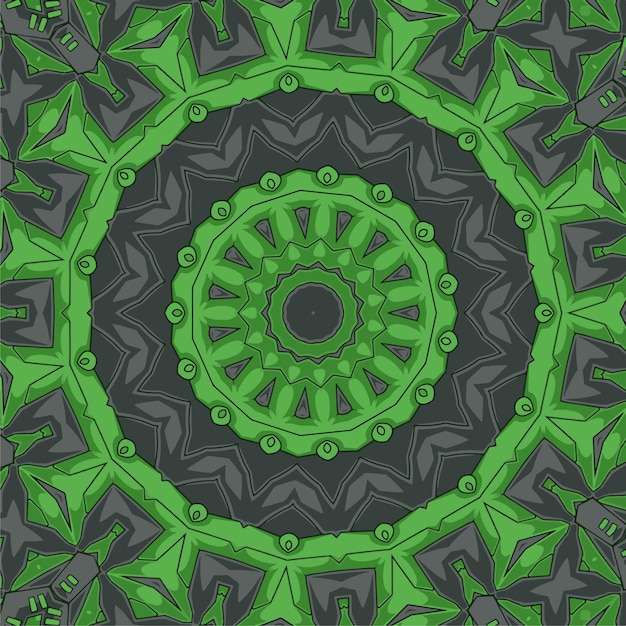 Modello senza cuciture di colore verde con illustrazione vettoriale di ornamento mandala