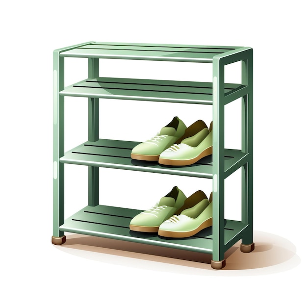 Green color Shoe rack 3D vector white background isolated