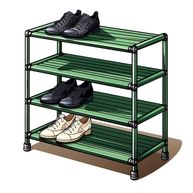 Green color Shoe rack handdrawn vector white background