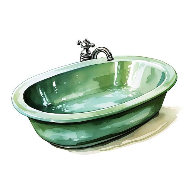 Green color Sink watercolor vector white background isola