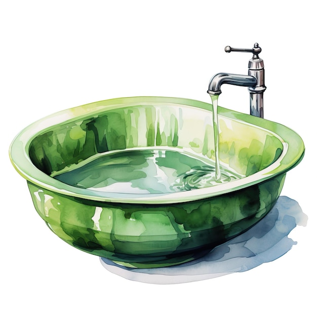 Green color Sink watercolor vector white background isola