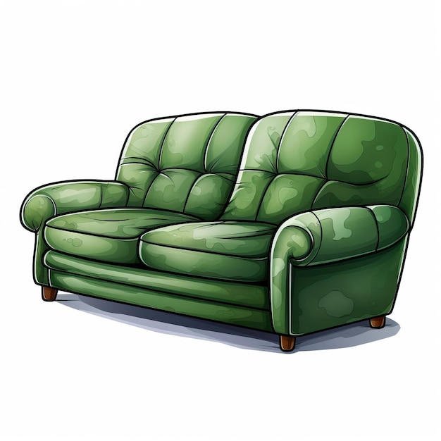 Green color Sofa handdrawn vector white background isola