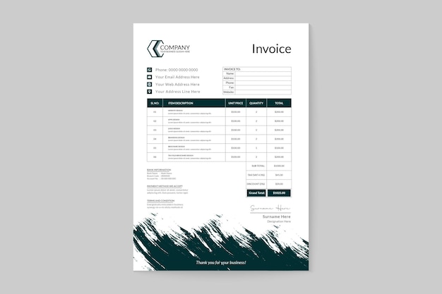 Vector green color splatter texture invoice design