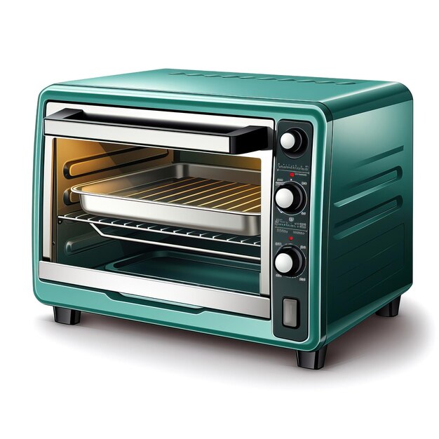 Green color Toaster oven flat vector white background iso