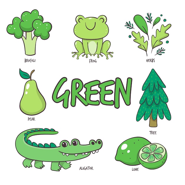 Green color and vocabulary pack in english