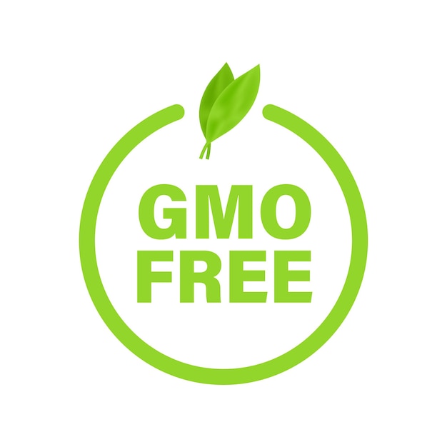 Green colored GMO free emblems, badge, logo, icon. Vector stock illustration.