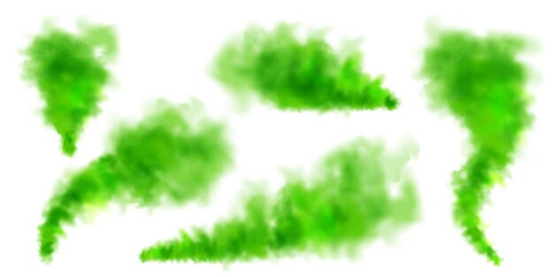 Vector green colorful smoke clouds isolated on white background realistic mist effect fog vapor in the air