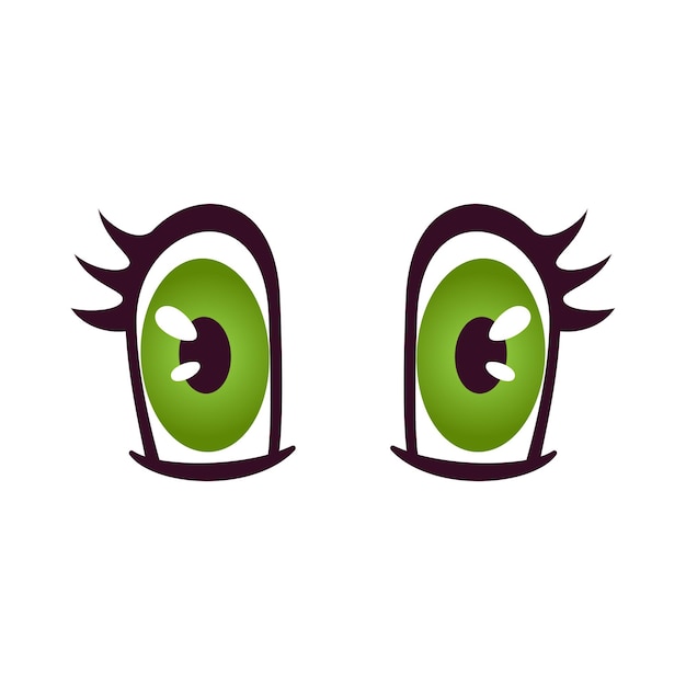 Green comic eyes cartoon eyeballs with eyelashes