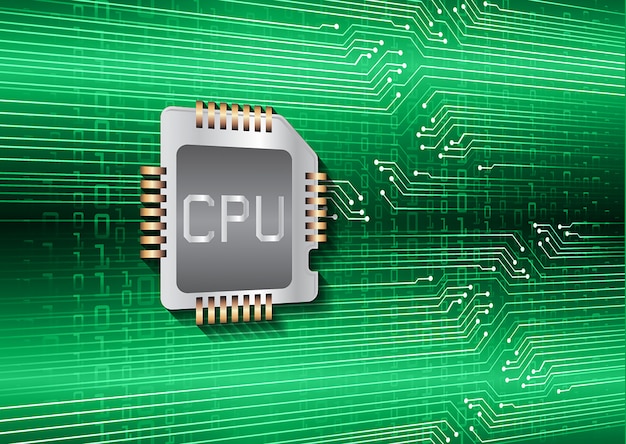 Green CPU cyber circuit future technology concept background