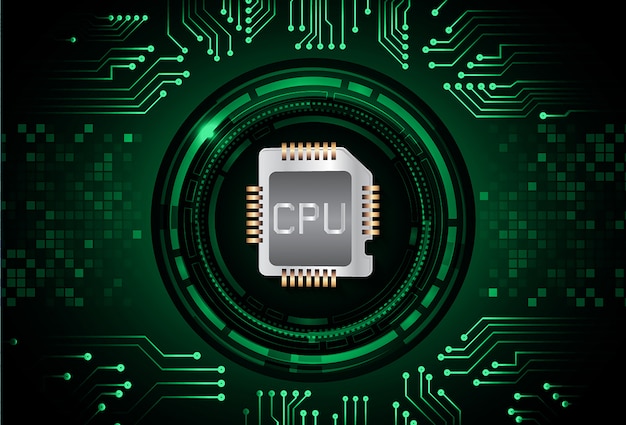 녹색 CPU 사이버 회로 미래 기술 개념 배경