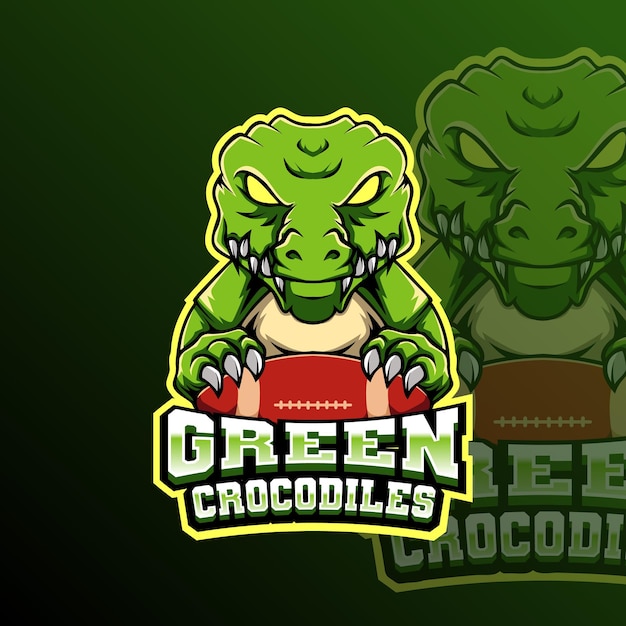 Vector green crocodiles rugby football animal team badge