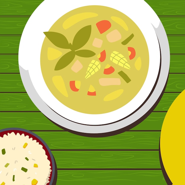 Vettore disegno vettoriale di illustrazione in stile piatto al curry verde