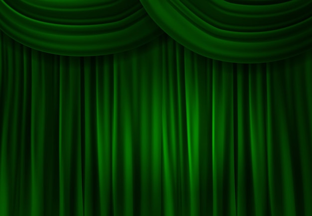 Green Curtain Closes on Stage Background vector Illustration