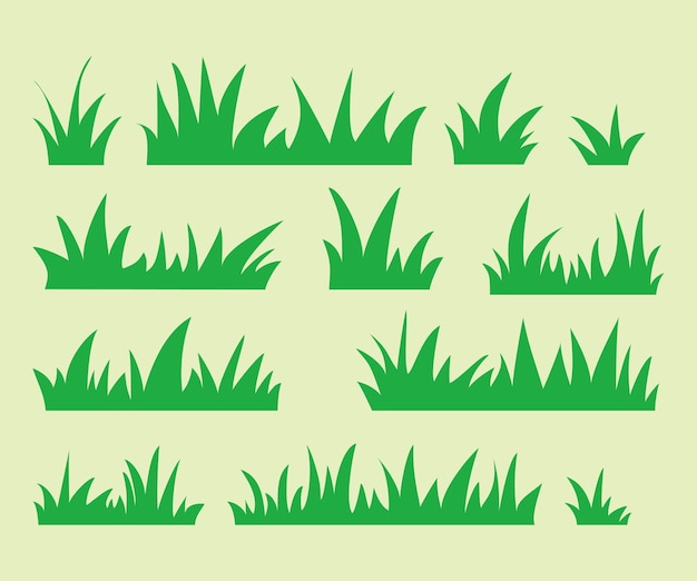 Vector green curvy grass natural texture silhouette set icon vector illustration eps10