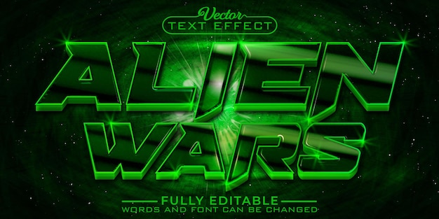 Зеленые темные инопланетные войны вектор редактируемый текстовый эффект шаблон