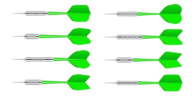 ベクトル 白い背景に隔離された金属の先端を持つ緑色のダート矢スポーツゲームのダートボードを投げるダート