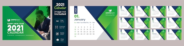 Vector green desk calendar 2021