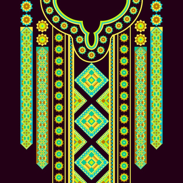 Vector green diamond and long flag pattern neck design for necklace background, clothing, and wrapping.