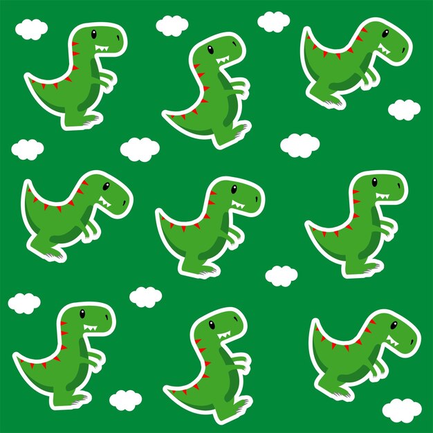 Green dinosaur pattern with clouds drawn illustrated green background