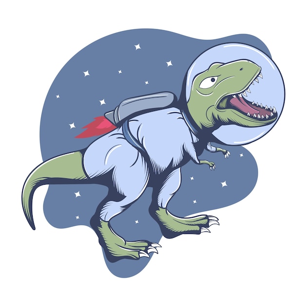 Green dinosaur wearing astronaut suit dreams of flying into space