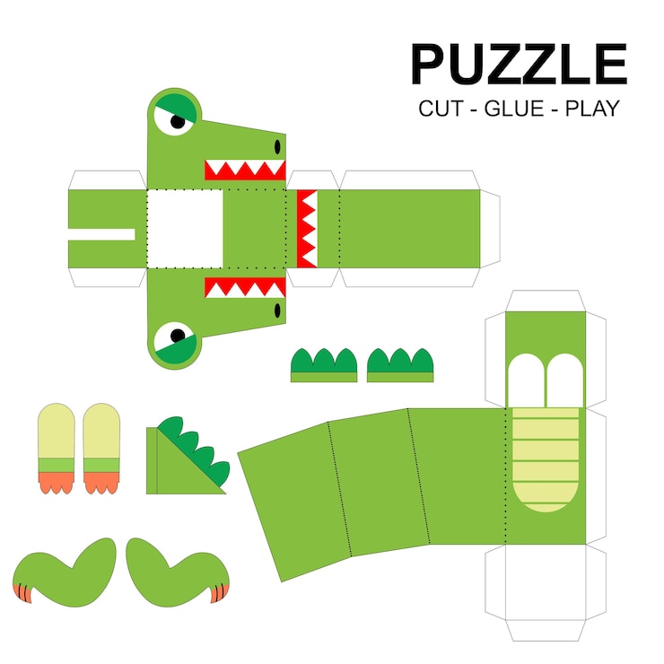 Vector a green dinosaur with a puzzle game on it