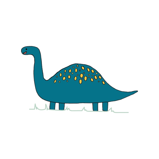 Vettore un dinosauro diplodocus verde, giovane e disegnato a mano. simpatiche illustrazioni per ragazzi e ragazze, stampe di t-shirt, design per bambini e adulti.