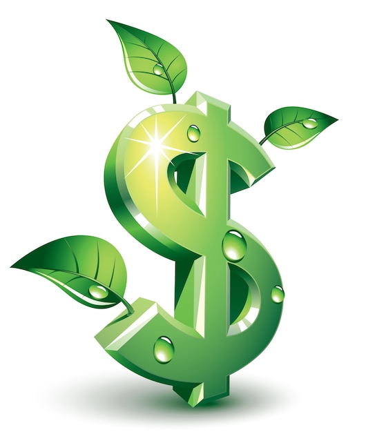 Vector green dollar sign with green leafs