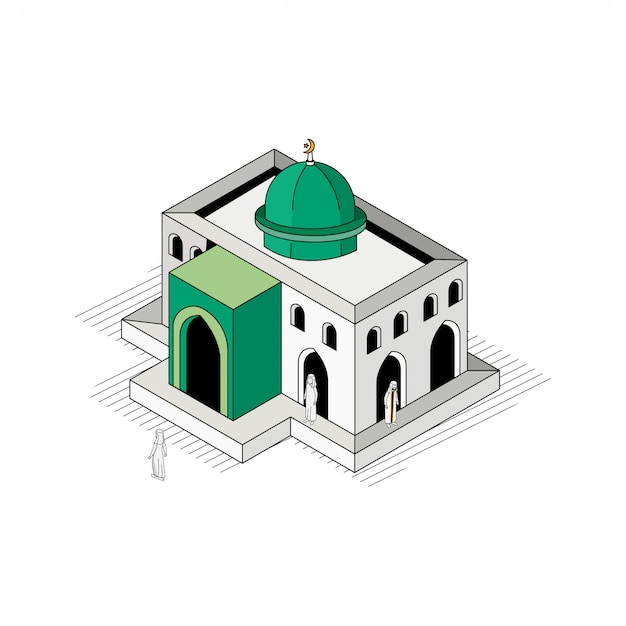 Green Dome Мечеть Изометрические плоский контур Иллюстрация