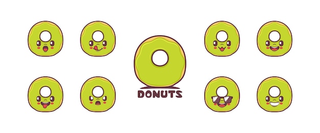 Green donuts cartoon food vector illustration