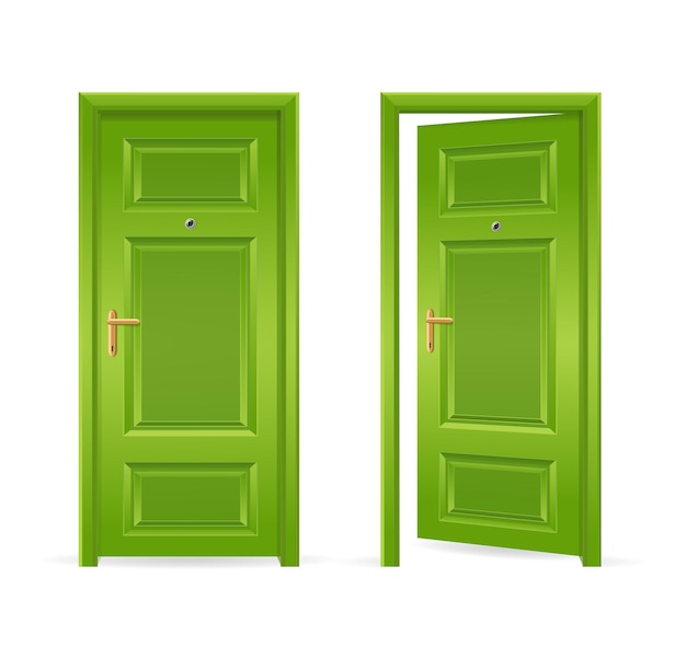 Vettore illustrazione vettoriale aperta e chiusa della porta verde