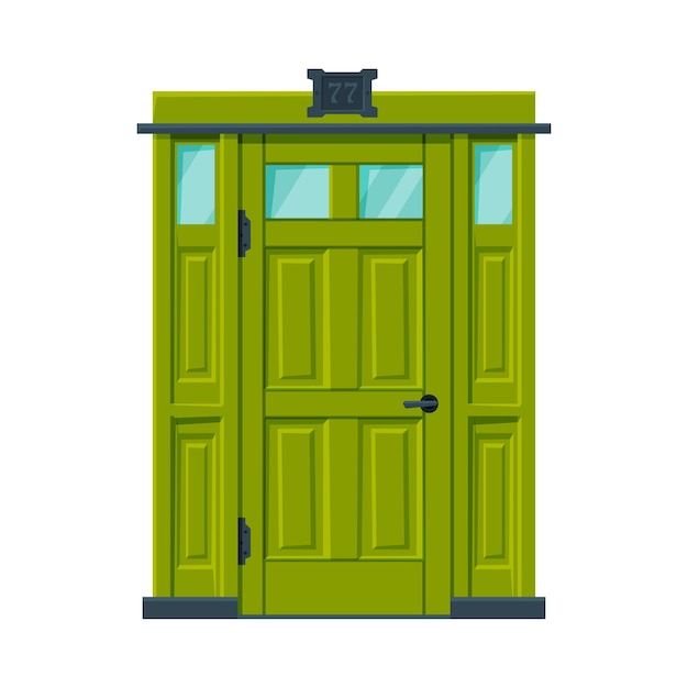 Vector green door in vintage style architactural design element vector illustration