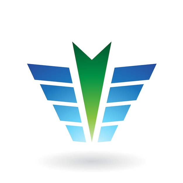 Green Down Facing Arrow Shape with Blue Rectangular Wings