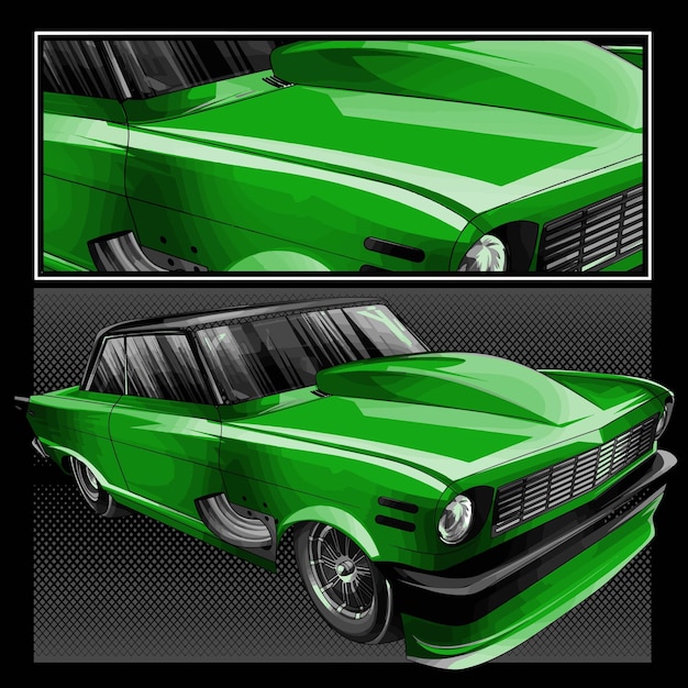Vector green drag race illustration isolated in black background for poster tshirt graphic design busin