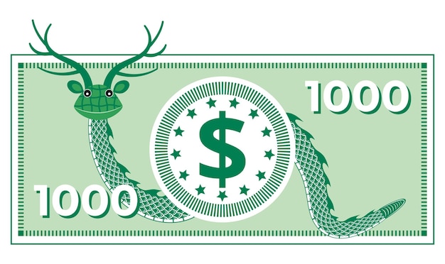 Vector green dragon on the dollar year of the dragon business